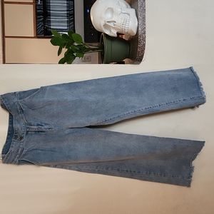Light wash crop denim.